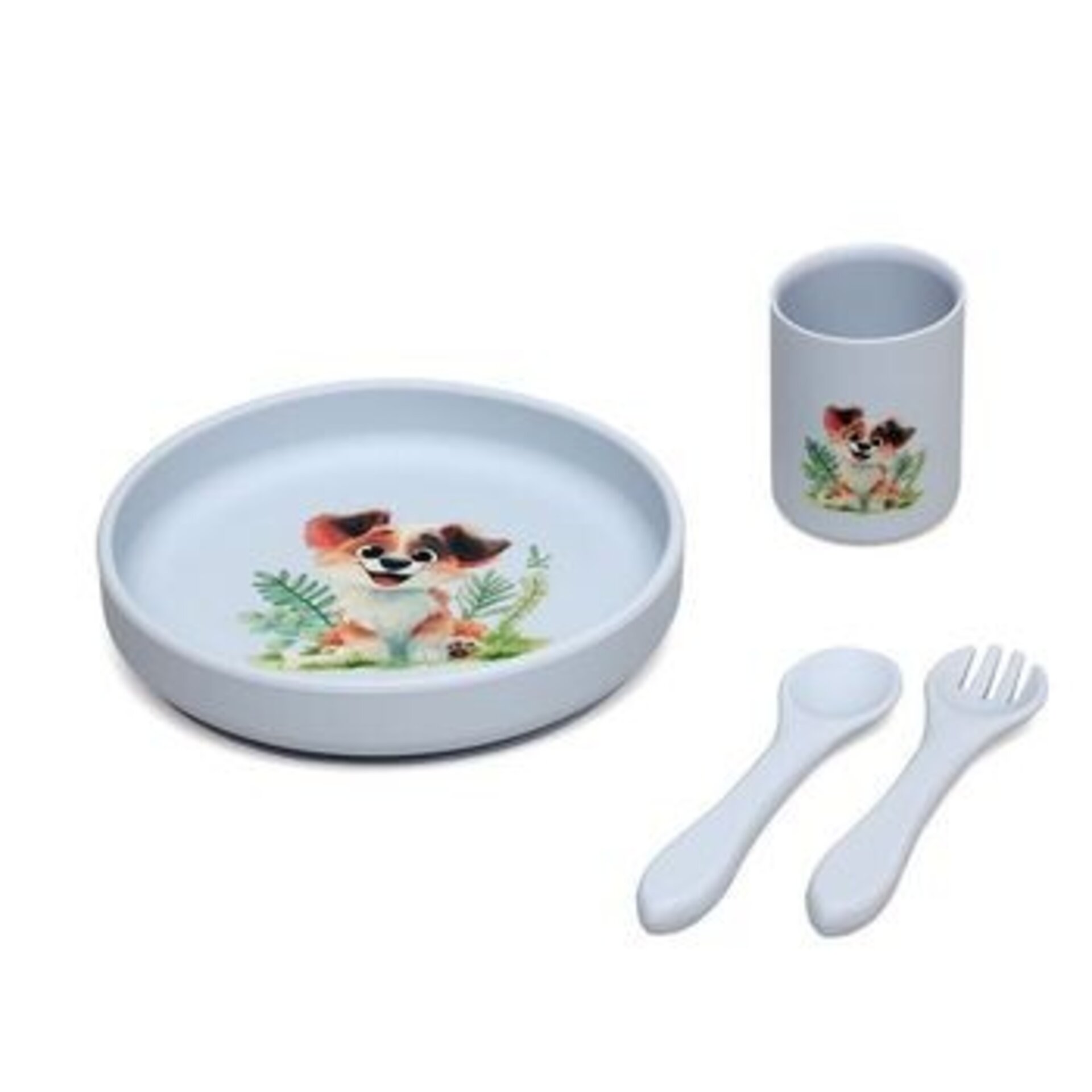 Kiokids Set Vajilla Silicona Azul Perro 6m+ - 1